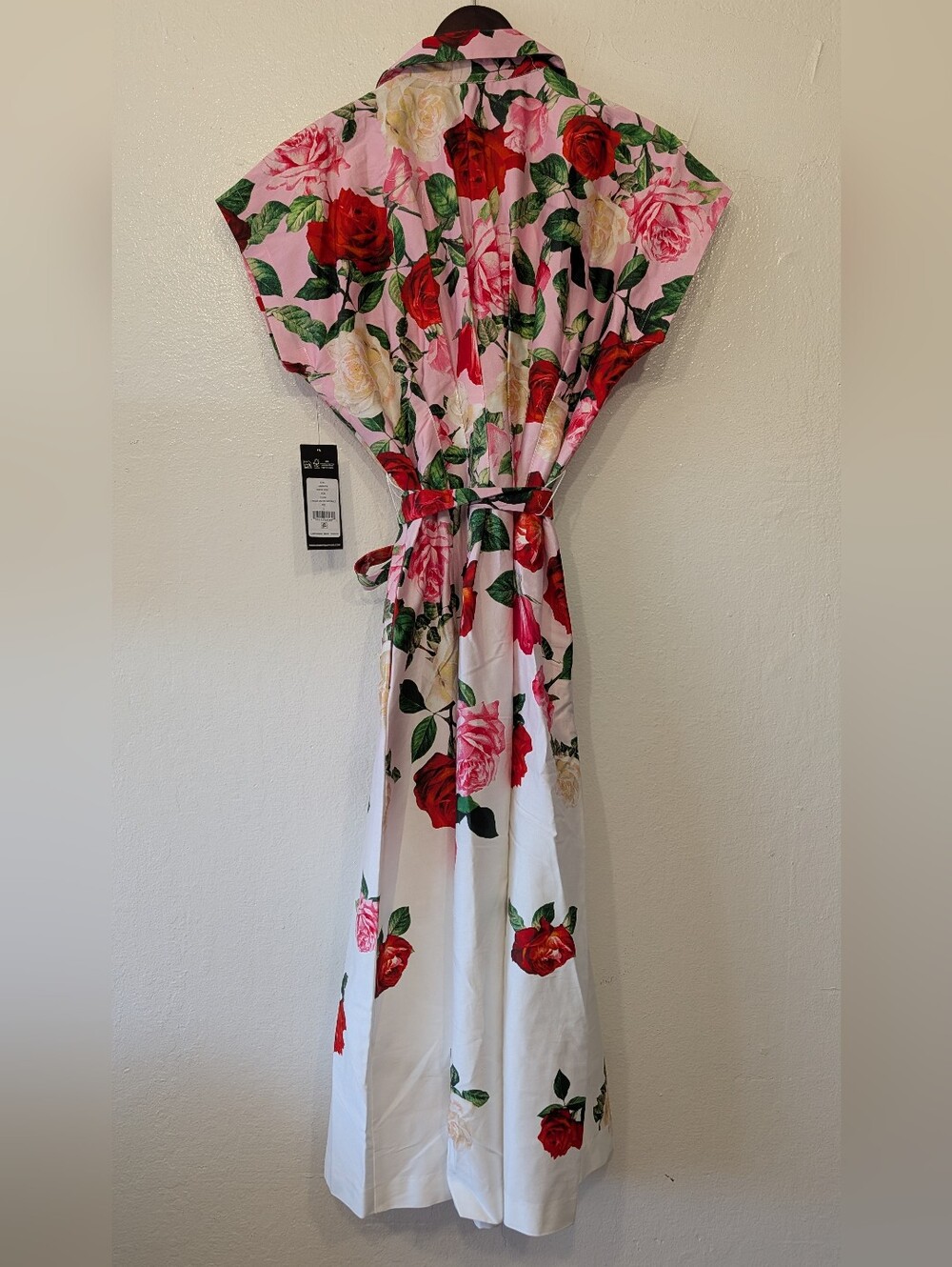 Karl Lagerfeld Pink Floral Maxi Dress with Red Roses - Picture 2 of 3